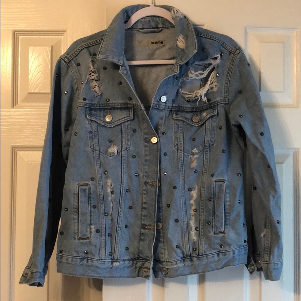 Topshop Studded Ripped Jean Jacket